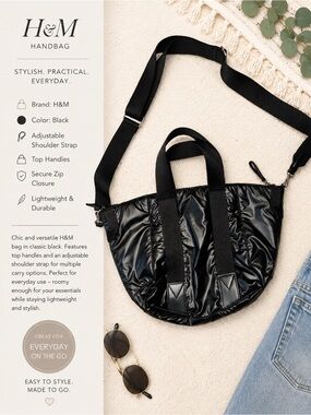 H&M Black Quilted Crossbody Bag with Top Handles
